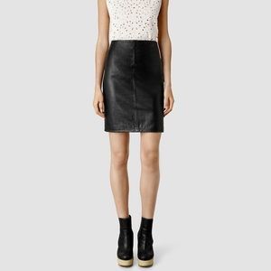 AllSaints Lucille Leather Pencil Skirt in Black